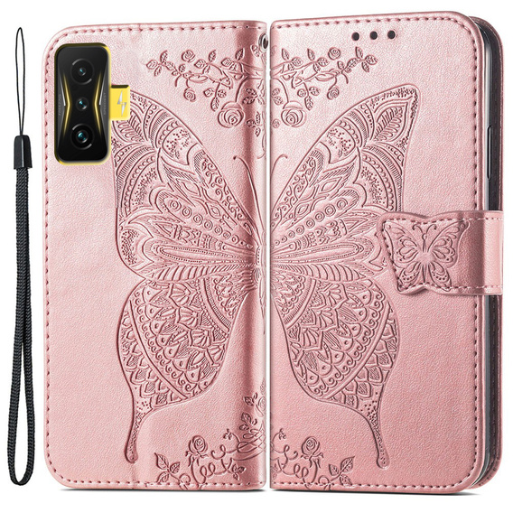 Klopové pouzdro pro Xiaomi Poco F4 GT, Butterfly, růžové rose gold