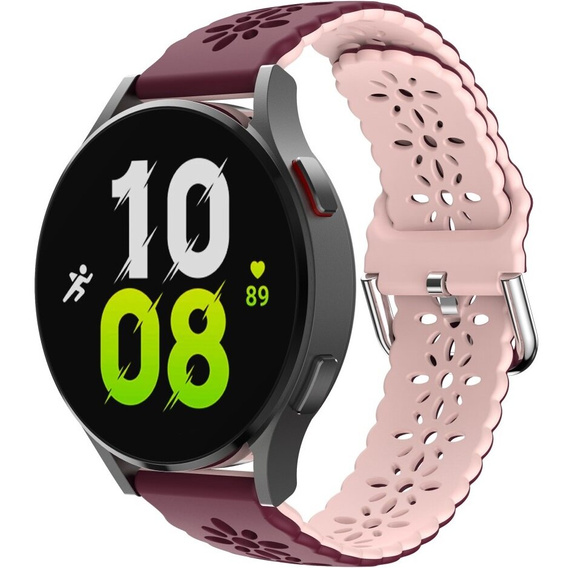 Univerzální 20mm měkký silikonový řemínek s dutým povrchem, vínový/růžový 