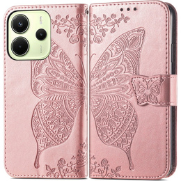 Klopové pouzdro pro Xiaomi Redmi Note 14 4G, Butterfly, růžové rose gold