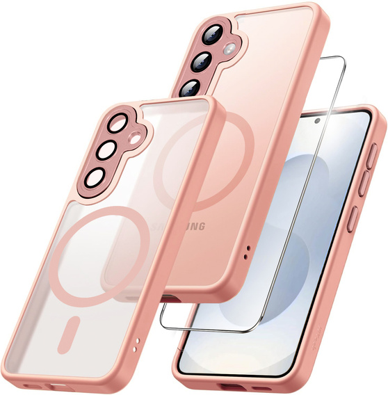 Pouzdro pro Samsung Galaxy S25, pro MagSafe, ERBORD Matt Case, růžový + sklo na displej