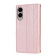 Pouzdro s klopou pro Samsung Galaxy S25 Edge, Rhombus Crossbody Leather, růžové rose gold