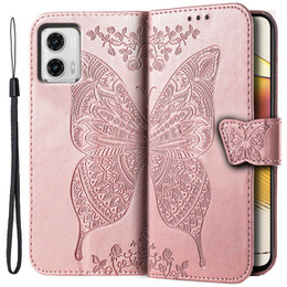 Klopové pouzdro pro Motorola Moto G73 5G, Butterfly, růžové rose gold