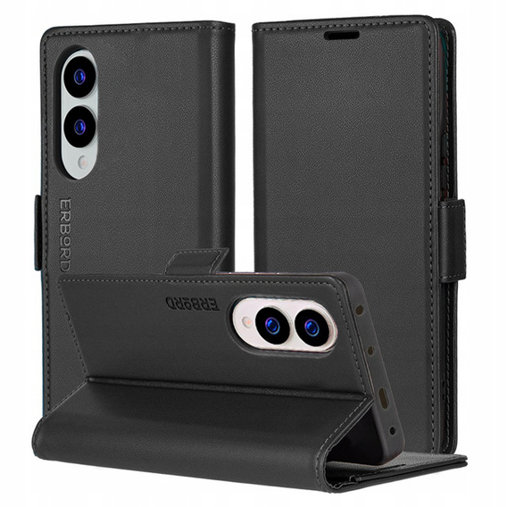 Pouzdro pro Samsung Galaxy S25 Edge, ERBORD Glossy Litchi, flipová peněženka, černé