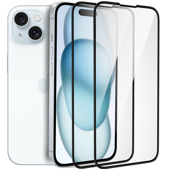 2x tvrzené sklo pro iPhone 15, ERBORD 3D pro celý displej