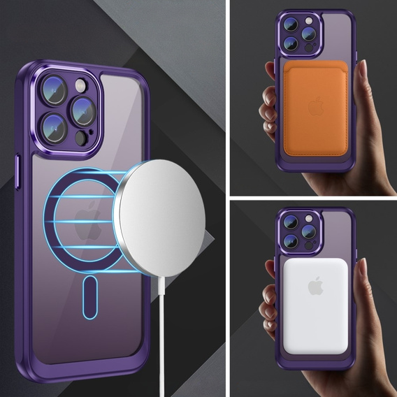 Pouzdro pro iPhone 15 Pro, ERBORD Impact Guard, MagSafe, tmavě fialové