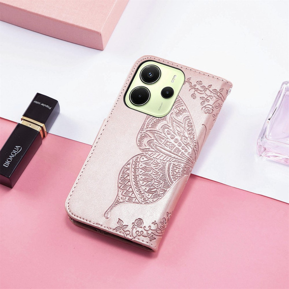 Klopové pouzdro pro Xiaomi Redmi Note 14 4G, Butterfly, růžové rose gold