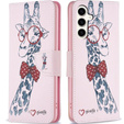 Klopové pouzdro pro Samsung Galaxy S23 FE, Wallet, Giraffe růžové