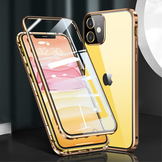 Pouzdro pro iPhone 12, Magnetic Dual Glass, zlaté