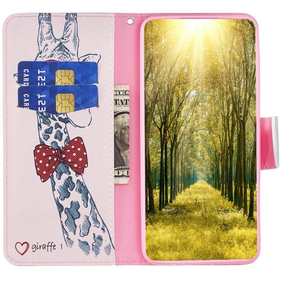 Klopové pouzdro pro Xiaomi Redmi Note 12 4G, Wallet, giraffe, růžové