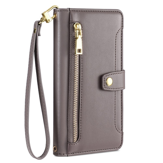 Klopové pouzdro pro OnePlus 12 5G, Wallet Zipper Pocket, šedé