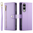 Klopové pouzdro pro Samsung Galaxy S25 Edge, Wallet Zipper Pocket, fialové