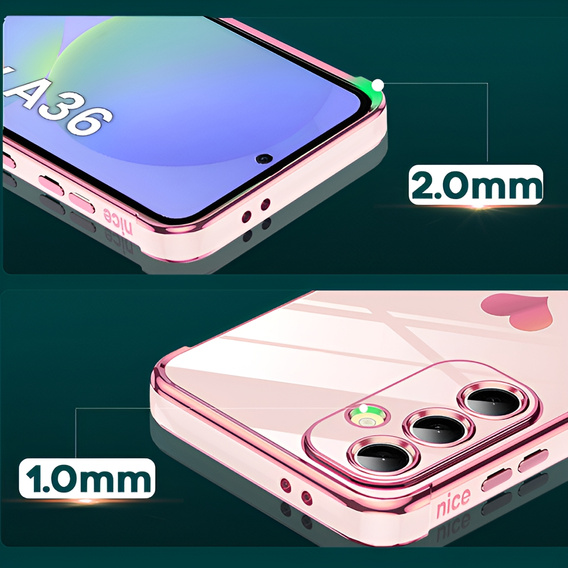 Pouzdro pro Samsung Galaxy A36, Electro heart, růžové rose gold + sklo 9H