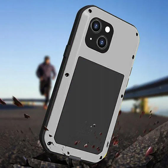 Pouzdro Love Mei pro iPhone 13 Mini, armored with glass, stříbrné