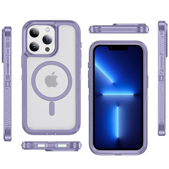 Pouzdro s rámečkem pro iPhone 13 Pro, pro MagSafe, transparentní / fialové