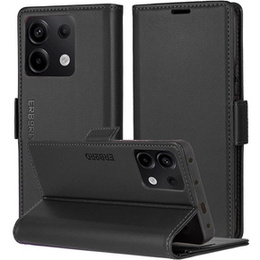 Pouzdro pro Xiaomi Redmi Note 13 5G, ERBORD Glossy Litchi, flipová peněženka, černé
