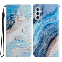 Klopové pouzdro pro Samsung Galaxy A25 5G, Wallet Marble, modré + 9H sklo