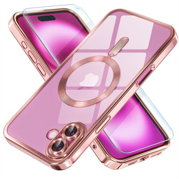 Pouzdro pro iPhone 16, Electro MagSafe, růžové + sklo na displej