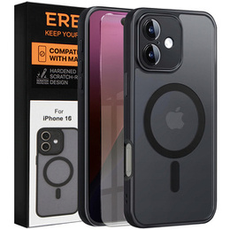 Pouzdro pro iPhone 16, pro MagSafe, ERBORD Matt Case, černý + sklo na displej