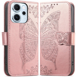 Klopové pouzdro pro Oppo Reno 14F, peněženka, Butterfly, růžové zlato