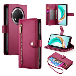 Klopové pouzdro pro Honor Magic 7 Lite, Wallet Zipper Pocket, červené