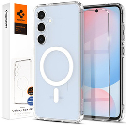 Pouzdro MagSafe Spigen pro Samsung Galaxy S24 FE, Ultra Hybrid, transparentní / bílé + 9H tvrzené sklo