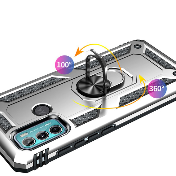 Pancéřové pouzdro pro Motorola Moto G60, Nox Case Ring, stříbrné