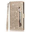 Klopové pouzdro pro Samsung Galaxy A36 5G, Wallet Zipper Pocket Glittery, zlaté