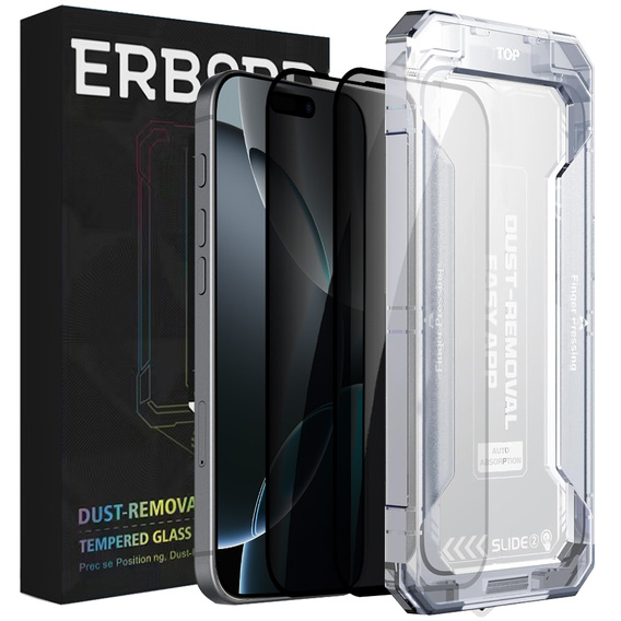 2x Tvrzené sklo pro iPhone 17 Pro/17/16 Pro, ERBORD 9H Easy App Anti-Peep