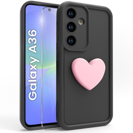 Pouzdro pro Samsung Galaxy A36, Silicone Heart, černé + 9H tvrzené sklo