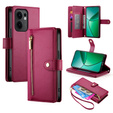 Klopové pouzdro pro Oppo Reno 13F 5G, Wallet Zipper Pocket, červené