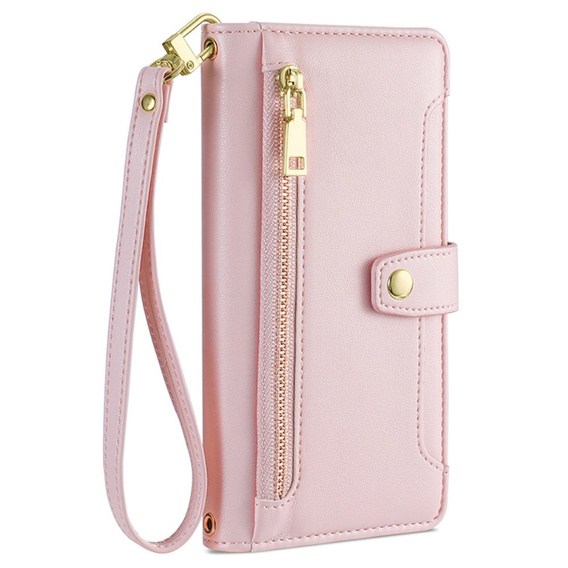 Klopové pouzdro pro Samsung Galaxy A16, Wallet Zipper Pocket, růžové