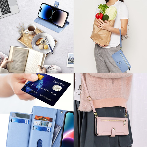 Klopové pouzdro pro iPhone 14 Pro, Wallet Zipper Pocket, modré
