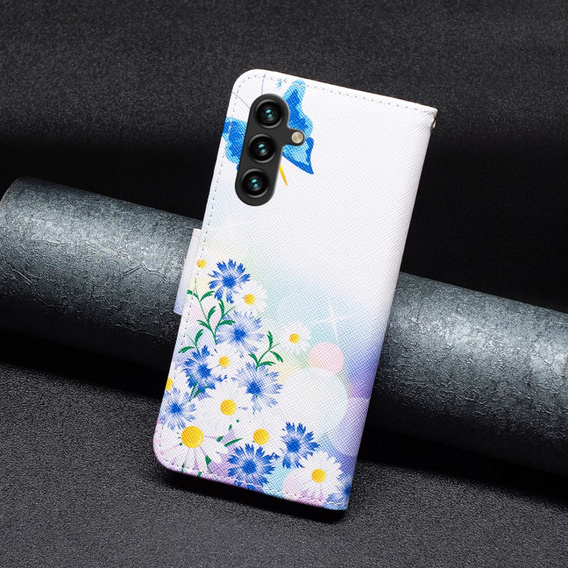 Klopové pouzdro pro Samsung Galaxy A55 5G, Wallet, Butterfly & Flowers, bílé