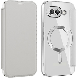 Klopové pouzdro pro Google Pixel 9A, RFID Wallet MagSafe CamShield, stříbrné
