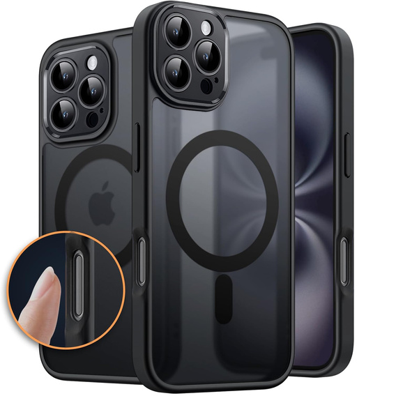 Pouzdro pro iPhone 16 Pro, pro MagSafe, ERBORD Matt Case, černý + sklo na displej