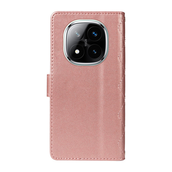 Pouzdro s klopou pro Xiaomi Redmi Note 14 Pro 5G / Xiaomi Redmi Note 14 Pro+ 5G / Xiaomi Poco X7 5G, Rhombus Crossbody Leather, růžové rose gold