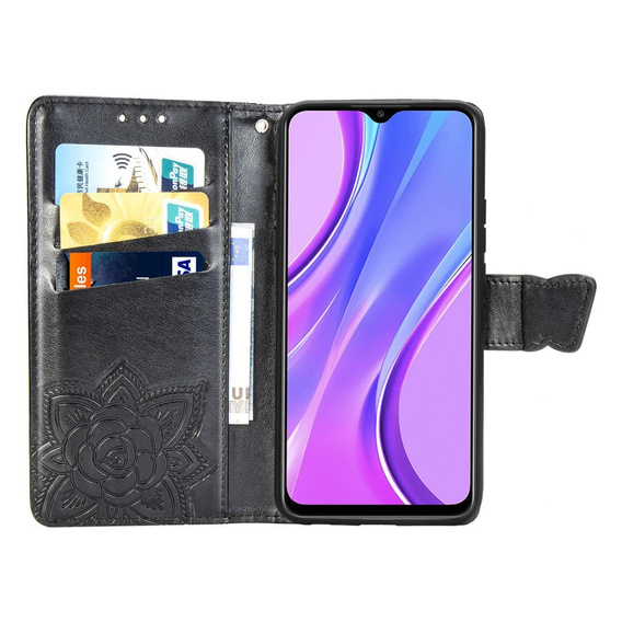 Klopové pouzdro pro Xiaomi Redmi 9, Butterfly, černé
