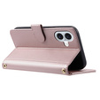 Pouzdro s klopou pro iPhone 16 Plus, Rhombus Crossbody Leather, růžové rose gold