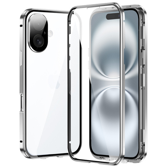 Pouzdro pro iPhone 16, Magnetic Dual Glass, stříbrné