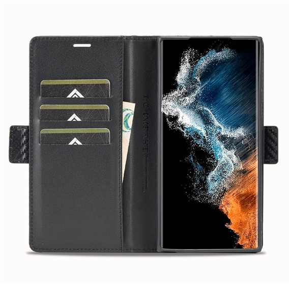 Pouzdro s klopou LC.IMEEKE Carbon pro Samsung Galaxy S26 Ultra, černé