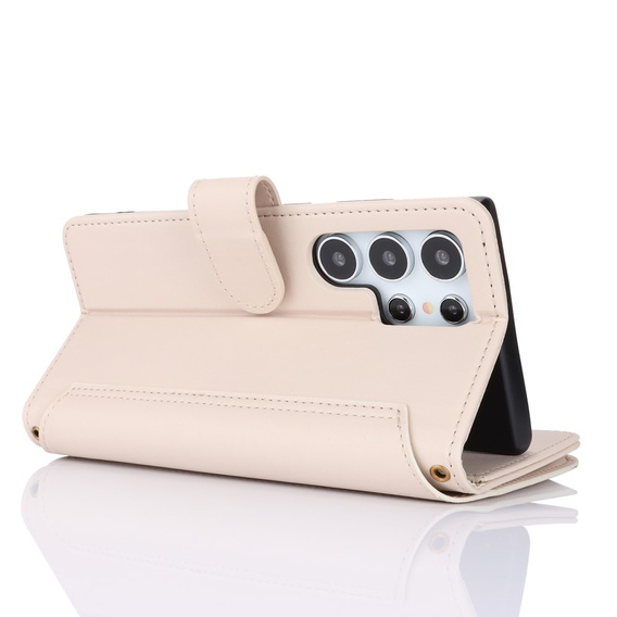 Klopové pouzdro pro Samsung Galaxy S24 Ultra, Wallet Zipper Pocket RFID, s popruhem přes rameno, černé