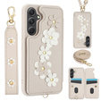 Pouzdro pro Samsung Galaxy A55 5G, Leather Flower Card Slot, béžové