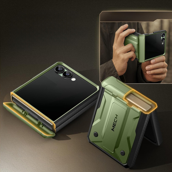 Pouzdro Tongate MECH s MagSafe pro Samsung Galaxy Z Flip7 FE / Z Flip6, zelené