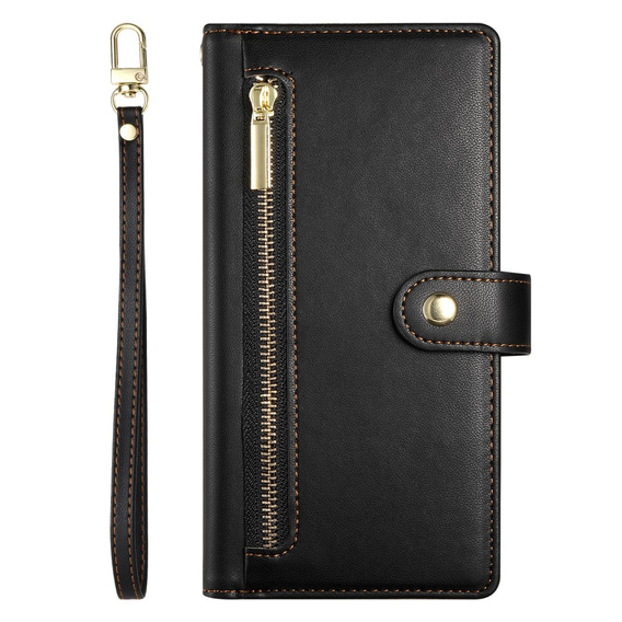 Klopové pouzdro pro Oppo Reno 13F 5G, Wallet Zipper Pocket, černé
