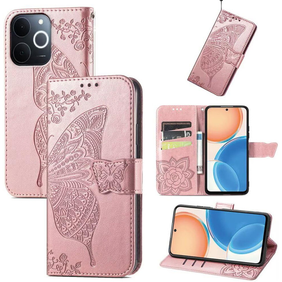 Klopové pouzdro pro Realme Note 70T 4G, Butterfly, růžové rose gold