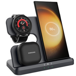 Bezdrátová indukční nabíječka 3v1 QI rychlá pro Samsung S25 S24 S23 Galaxy Watch Buds stanice černá