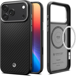 Spigen Enzo Aramid MagSafe pouzdro pro iPhone 17 Pro Max, karbonově černé / stříbrné