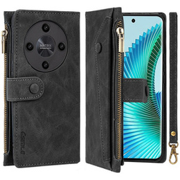 Klopové pouzdro pro Honor Magic 6 Lite 5G, Wallet Zipper Pocket, černé