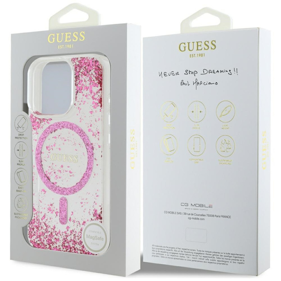 Pouzdro GUESS Resin Bottom Glitter MagSafe pro iPhone 16 Pro Max