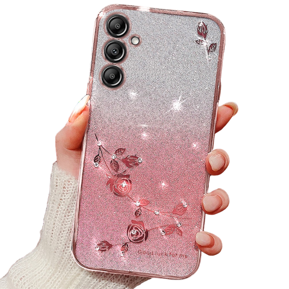 Pouzdro pro Samsung Galaxy A35 5G, Glitter Flower, růžové rose gold